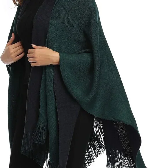 Women's Color Block Shawl Wrap Plus Size Cardigan Poncho Cape Open Front Long Wi - Picture 6 of 7